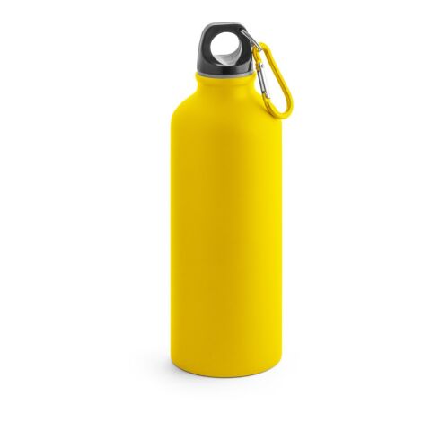 Werbeartikel COLLINA 540 ml Trinkflasche aus Aluminium federleicht mit mattem Finish & Outdoor-Karabiner – Gelb – mit Logo bedruckt