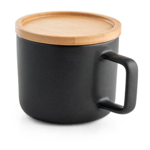 FANGIO. Tasse aus Keramik 220ml mit Deckel aus Bambus, der als Untersetzer dient schwarz | ohne Werbeanbringung | Nicht verfügbar | Nicht verfügbar | Nicht verfügbar