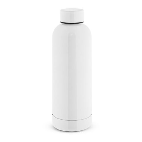 Werbeartikel ODIN METTALIC. Flasche aus 90% recyceltem Edelstahl 550 ml – Weiss – mit Logo bedruckt