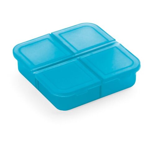 Werbeartikel ROBERTS. Tablettenbox mit 4 Fächern – Hellblau – mit Logo bedruckt