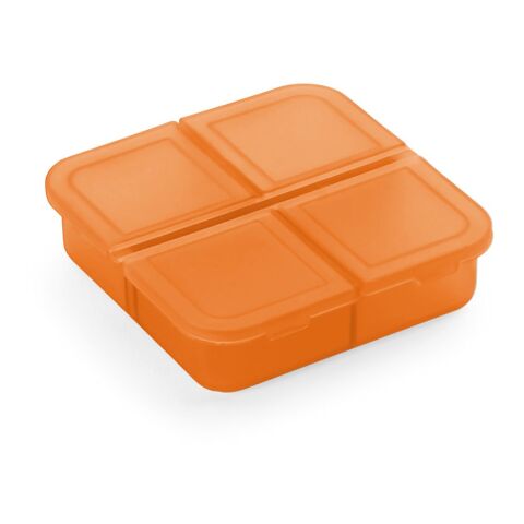 Werbeartikel ROBERTS. Tablettenbox mit 4 Fächern – Orange – mit Logo bedruckt