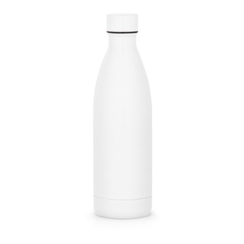 Nachhaltiger Werbeartikel RE-BUFFON XL. Doppelwandige Trinfklasche aus Edelstahl (90% recycelt) 1L – Weiss – mit Logo bedruckt