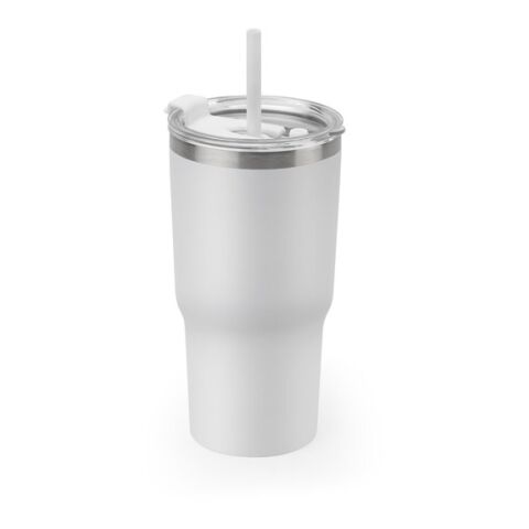 Werbeartikel JOYNER M. Kompakter Reisebecher aus Edelstahl (91 % recycelt) mit vakuumisolierter Doppelwand und matter Oberfläche 600 ml – Weiss – mit