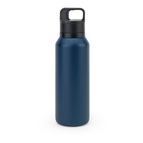 Werbeartikel NICKLAUS. Edelstahlflasche (91% recycelt) mit vakuumisolierter Doppelwand 590 ml – Dunkelblau – mit Logo bedruckt