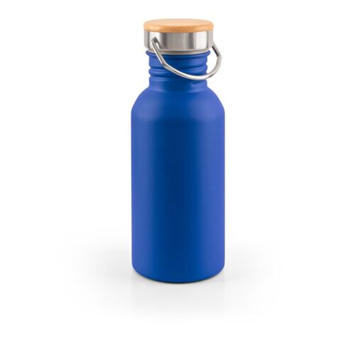 Nachhaltiger Werbeartikel EWING. Edelstahlflasche (90 % recycelt) mit einwandiger Ausführung – Blau – mit Logo bedruckt