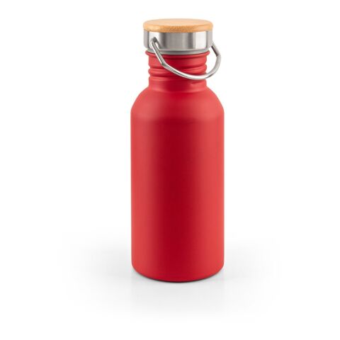Nachhaltiger Werbeartikel EWING. Edelstahlflasche (90 % recycelt) mit einwandiger Ausführung – Rot – mit Logo bedruckt