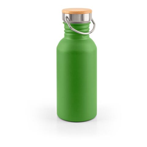 Nachhaltiger Werbeartikel EWING. Edelstahlflasche (90 % recycelt) mit einwandiger Ausführung – Grün – mit Logo bedruckt
