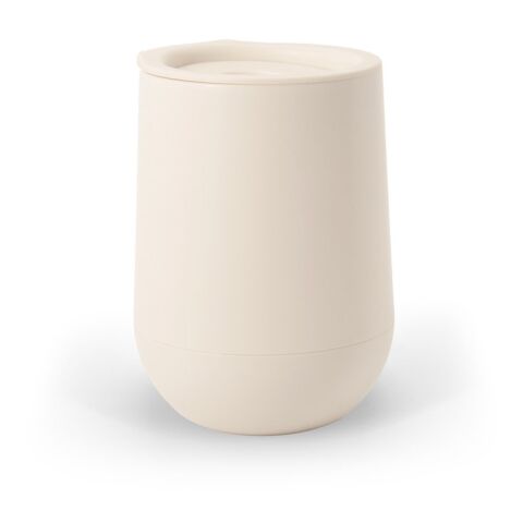 Werbeartikel ADLINGTON. Reisebecher aus PP mit doppelwandiger, luftisolierter Ausführung – Pastellweiss – mit Logo bedruckt