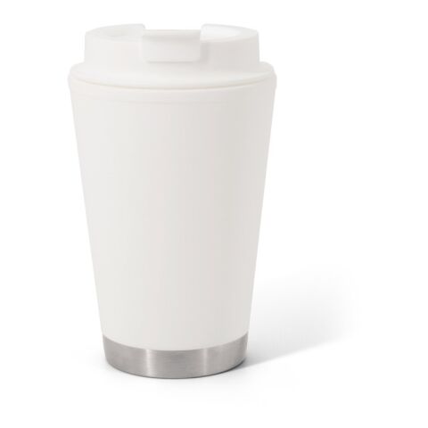 Werbeartikel FIGLIOLI. Doppelwandiger, auslaufsicherer Reisebecher aus PP – Weiss – mit Logo bedruckt