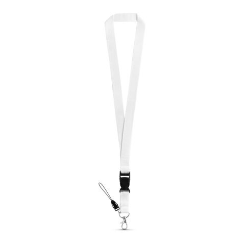 Werbeartikel ANQUETIL Lanyard Schlüsselband 20mm mit abnehmbarer Schnalle Metall-Karabiner ideal für Messen – Weiss – mit Logo bedruckt