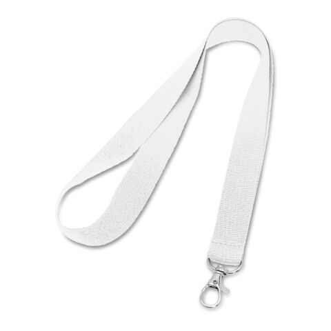 Werbeartikel LARIAT Lanyard Schlüsselband 20mm Polyester inkl. Metallkarabiner hochwertig & reissfest ideal für Messen – Weiss – mit Logo bedruckt