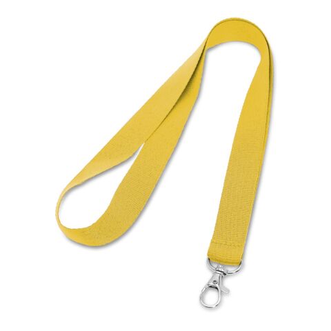 Werbeartikel LARIAT Lanyard Schlüsselband 20mm Polyester inkl. Metallkarabiner hochwertig & reissfest ideal für Messen – Gelb – mit Logo bedruckt