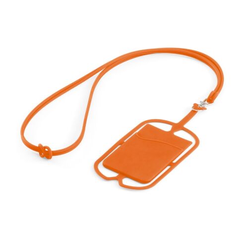 Werbeartikel NICOLAUS Lanyard Schlüsselband mit Silikon Kartenetui & Smartphone-Halter ideal für Messen & Events – Orange – mit Logo bedruckt