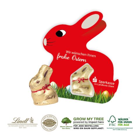 Schokokarte-Hase Mit Lindt Goldhase bunt | 4C Digital-/Offsetdruck
