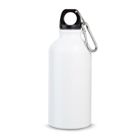 Werbeartikel Aluminium Sport Trinkflasche 400 ml Landscape Karabiner BPA-frei leicht – weiss – mit Logo bedruckt