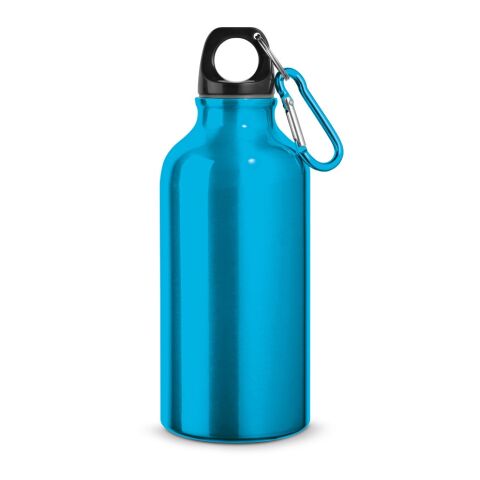 Werbeartikel Aluminium Sport Trinkflasche 400 ml Landscape Karabiner BPA-frei leicht – Hellblau – mit Logo bedruckt