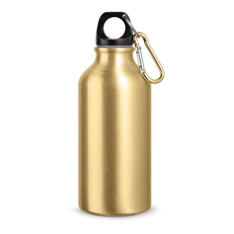 Werbeartikel Aluminium Sport Trinkflasche 400 ml Landscape Karabiner BPA-frei leicht – Satingold – mit Logo bedruckt
