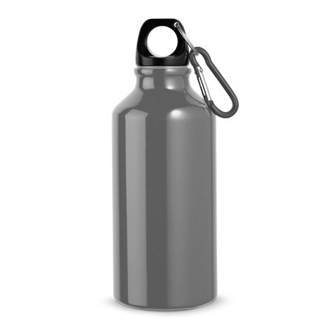 Werbeartikel Aluminium Sport Trinkflasche 400 ml Landscape Karabiner BPA-frei leicht – Gewehrmetall – mit Logo bedruckt