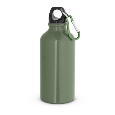 Werbeartikel Aluminium Sport Trinkflasche 400 ml Landscape Karabiner BPA-frei leicht – Khaki – mit Logo bedruckt