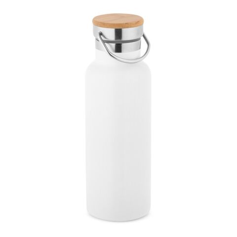 Nachhaltiger Werbeartikel RAGNAR. Trinkflasche aus Edelstahl (36% recycelt) (570 mL), doppelwandig und vakuumisoliert – weiss – mit Logo bedruckt