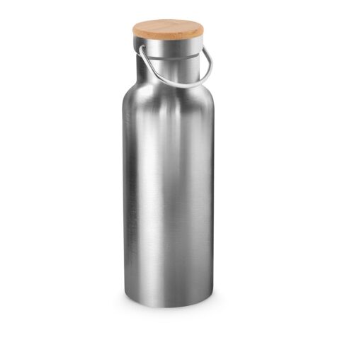 Nachhaltiger Werbeartikel RAGNAR. Trinkflasche aus Edelstahl (36% recycelt) (570 mL), doppelwandig und vakuumisoliert – Satinsilber – mit Logo