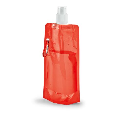 Werbeartikel KWILL Faltflasche 460ml faltbare Trinkflasche PE mit Karabiner & Push-Pull-Verschluss platzsparend – Rot – mit Logo bedruckt