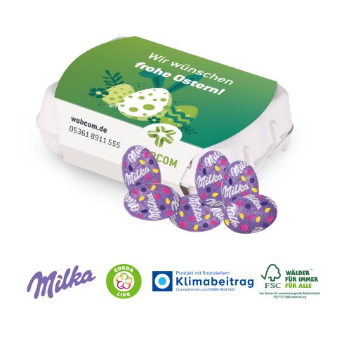 Schoko-Eier 12er-Set mit Lindt Schoko-Cerealieneier, Klimaneutral, FSC® ohne Werbeanbringung | Milka Alpenmilch-Eier