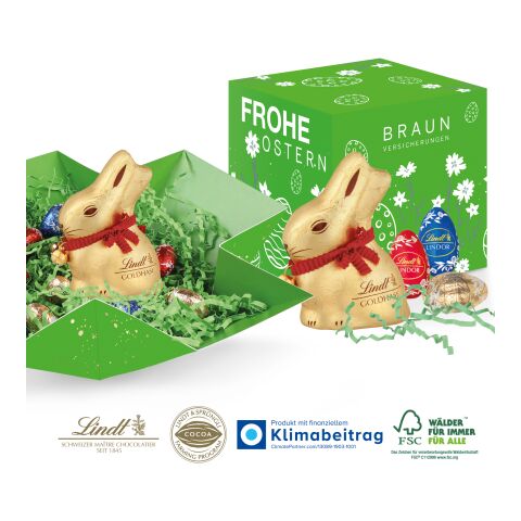 Osterpräsent Cube mit Schokolade von Lindt, Klimaneutral, FSC® ohne Werbeanbringung