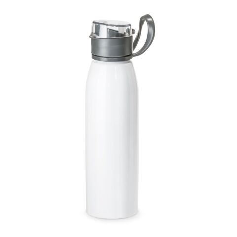 Werbeartikel Aluminium Sportflasche 650 ml KORVER mit Tragegriff BPA-frei auslaufsicher – Weiss – mit Logo bedruckt