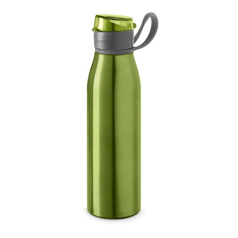 Werbeartikel Aluminium Sportflasche 650 ml KORVER mit Tragegriff BPA-frei auslaufsicher – Hellgrün – mit Logo bedruckt