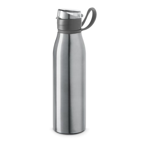 Werbeartikel Aluminium Sportflasche 650 ml KORVER mit Tragegriff BPA-frei auslaufsicher – Satinsilber – mit Logo bedruckt