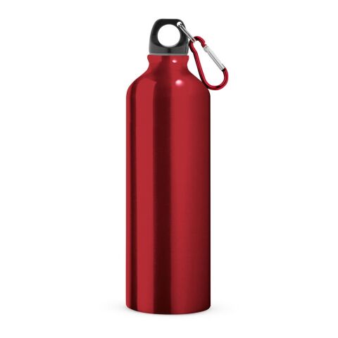 Werbeartikel LANDSCAPE L 800 ml Aluminium-Sportflasche einwandig mit Karabiner & Drehverschluss – Rot – mit Logo bedruckt