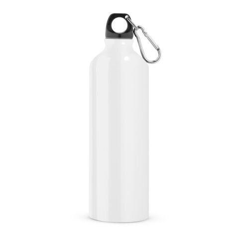 Werbeartikel LANDSCAPE L 800 ml Aluminium-Sportflasche einwandig mit Karabiner & Drehverschluss – weiss – mit Logo bedruckt