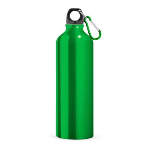 Werbeartikel LANDSCAPE L 800 ml Aluminium-Sportflasche einwandig mit Karabiner & Drehverschluss – Hellgrün – mit Logo bedruckt