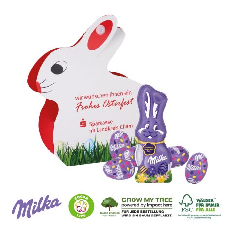 Werbe-Hase Mit Schokoladenmischung Von Milka bunt | 4C Digital-/Offsetdruck