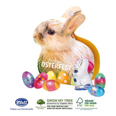 Werbe-Hase Mit Schokoladenmischung Von Klett bunt | 4C Digital-/Offsetdruck