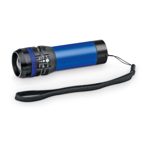 Werbeartikel ZOOMIN. Taschenlampe aus Aluminium mit Zoomfunktion und 3 Lichtmodi – Blau – mit Logo bedruckt