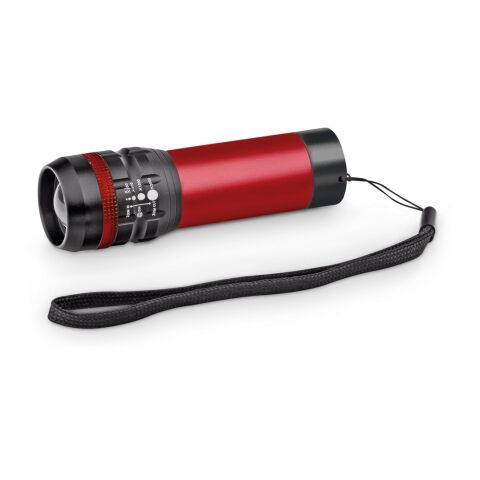 Werbeartikel ZOOMIN. Taschenlampe aus Aluminium mit Zoomfunktion und 3 Lichtmodi – Rot – mit Logo bedruckt