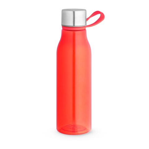 Nachhaltiger Werbeartikel SENNA. Recycelte PET-Flasche (100 % rPET) mit glänzender, transluzenter Oberfläche – Rot – mit Logo bedruckt
