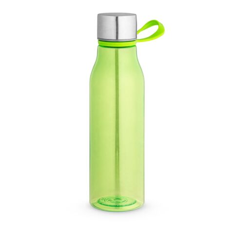 Nachhaltiger Werbeartikel SENNA. Recycelte PET-Flasche (100 % rPET) mit glänzender, transluzenter Oberfläche – Hellgrün – mit Logo bedruckt
