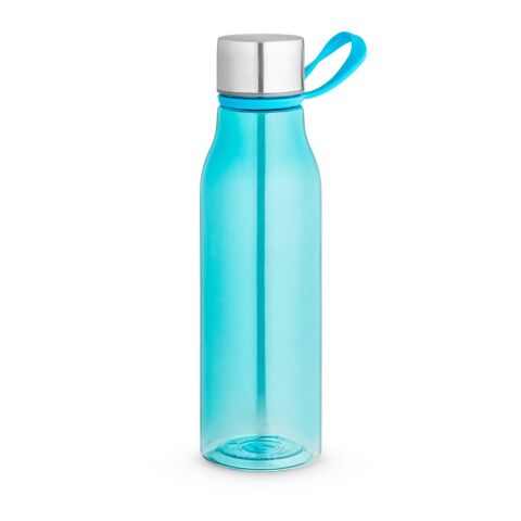 Nachhaltiger Werbeartikel SENNA. Recycelte PET-Flasche (100 % rPET) mit glänzender, transluzenter Oberfläche – Hellblau – mit Logo bedruckt