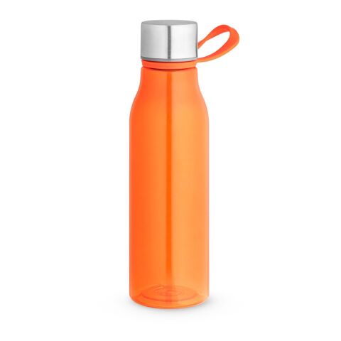 Nachhaltiger Werbeartikel SENNA. Recycelte PET-Flasche (100 % rPET) mit glänzender, transluzenter Oberfläche – Orange – mit Logo bedruckt