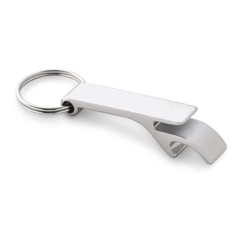 Werbeartikel Schlüsselanhänger RE-BAITT Flaschenöffner aus 100% recyceltem Aluminium Kapselheber nachhaltig Lasergravur – Satinsilber – mit Logo