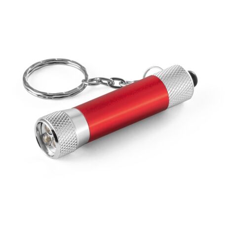 Werbeartikel RE-LERGAN. Schlüsselanhänger aus Aluminium (92% recycelt) mit 3-Licht-LED-Taschenlampe – Rot – mit Logo bedruckt