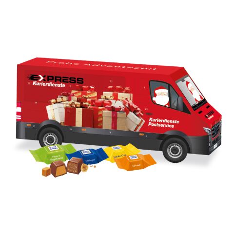 Werbeartikel 3D Adventskalender "Transporter" – bunt – mit Logo bedruckt