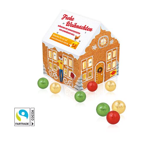 Adventskalender &quot;Weihnachtshaus&quot; Classic Mit Fairtrade® Schokolade bunt | 4C Digital-/Offsetdruck
