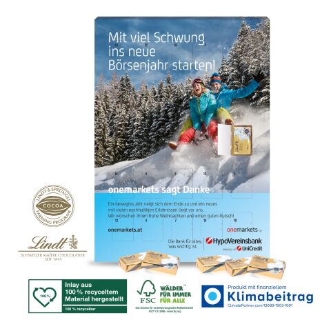 Wand-Adventskalender Lindt Select Edition, Klimaneutral, FSC®, Inlay aus 100% recyceltem Material ohne Werbeanbringung | Recycling-Material