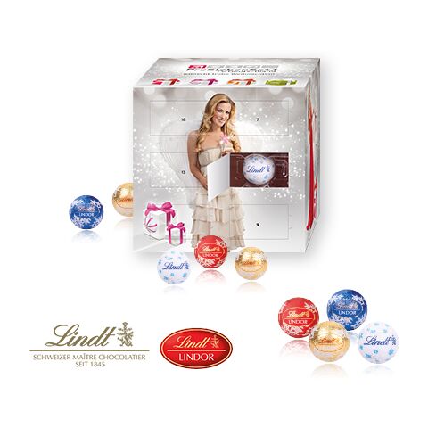 Adventskalender &quot;Cube&quot; Mit Lindt Schokolade bunt | 4C Digital-/Offsetdruck