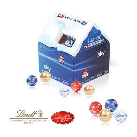 Adventskalender &quot;Weihnachtshaus&quot; Classic Mit Lindt Schokolade bunt | 4C Digital-/Offsetdruck