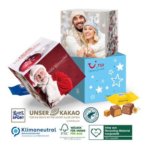 Adventskalender &quot;Cube&quot; mit Schokowürfel, Klimaneutral, FSC®-zertifiziert ohne Werbeanbringung
